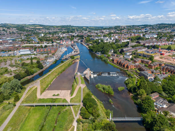 istock Trews Weir Suspension Bridge over River Exe in Exeter 2158958786