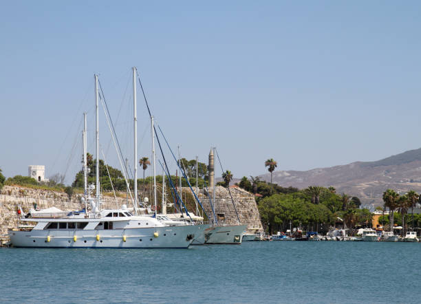 Top view of luxury yatch on the beautiful blue tropical beach