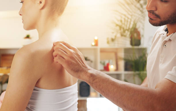 Closeup shot of woman receiving acupuncture therapy for health and beauty