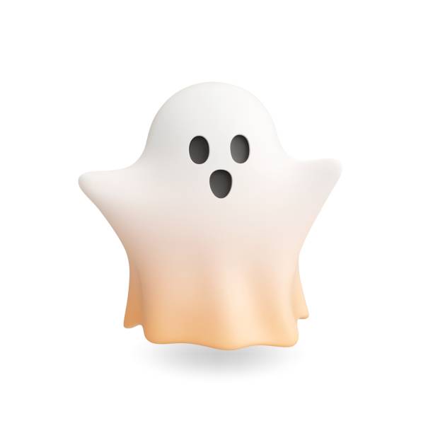 illustrazioni stock, clip art, cartoni animati e icone di tendenza di fantasma 3d spettrale. fantasma di halloween emotivo, personaggio spaventoso sorpreso. mostro dell'aldilà realistico di rendering isolato, icona vettoriale dello spettro volante - fantasma