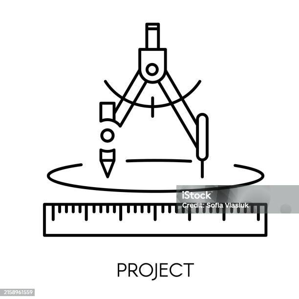 Construction Project Architect Drawing Compass Or Divider Pencil And ...