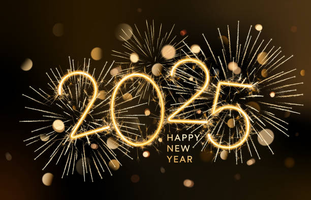 istock 2025 fireworks card. Gold sparkler number logo. New Year celebration 2158963514