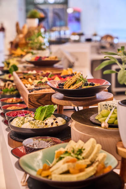 Catering buffet in hotel restaurant.