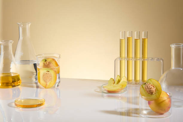 istock High angle shot at a laboratory countertop with several laboratory items arranged on. Blank space for product presentation and adding text, against the yellow texture 2158967449