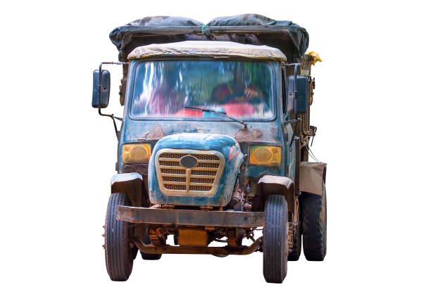 istock A very old vintage retro car carries collected garbage. Isolated on a white background. 2158967485