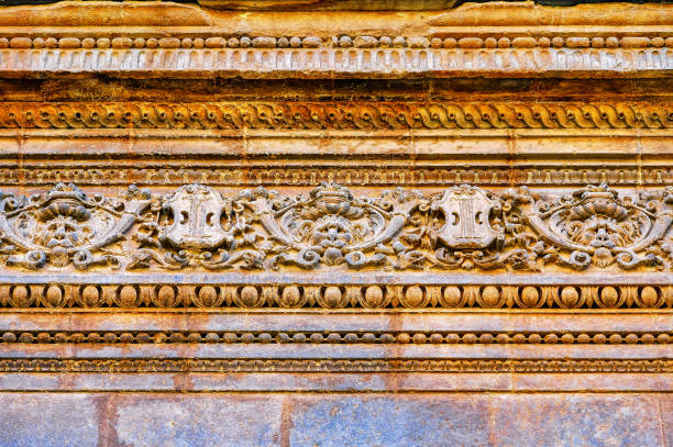 Medieval stone architectural detail. Part of the facade or exterior wall in the Murcia Cathedral,  Spain