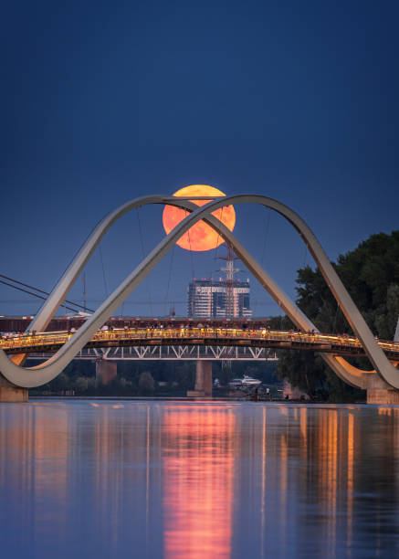 istock Full Moon rising over the bridge 2158972548
