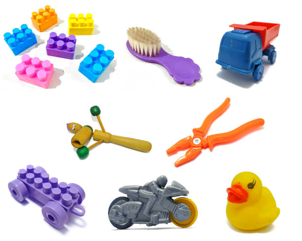 Mix set of children and kid toys collection isolated on white background