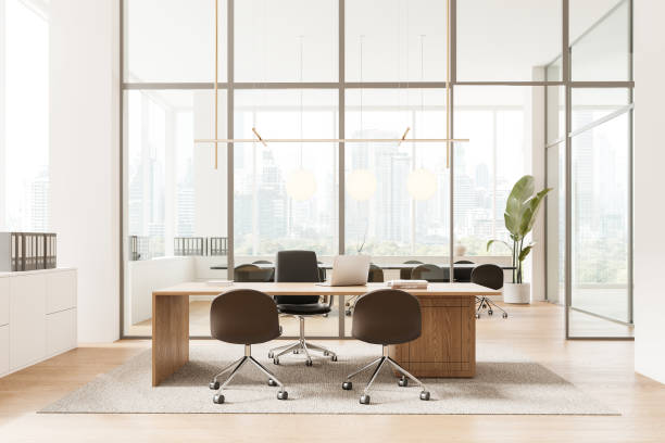 istock Bright office room interior with coworking and conference room with window 2158974495