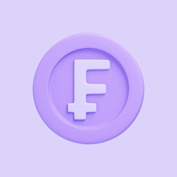 istock Purple coin with franc isolated on purple background 2158975607