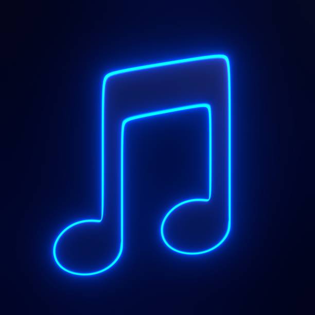 istock Musical note with bright glowing futuristic blue neon lights on black background 2158975659