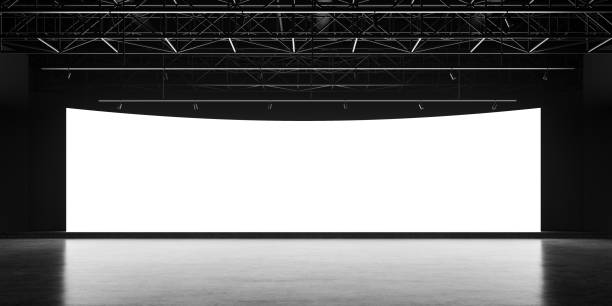 istock Industrial hall interior wide format mock up blank screen for presentation 2158975936