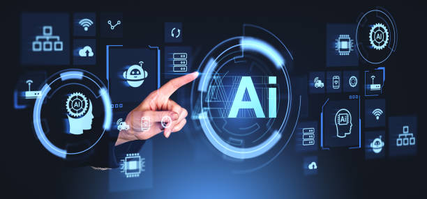 istock Businesswoman finger touch digital AI hologram with chat bot and indicators 2158976151