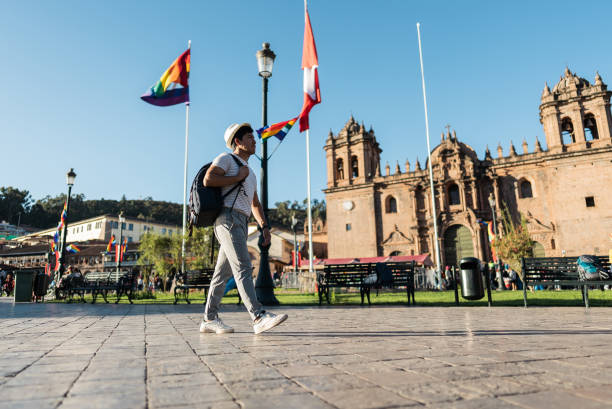 istock Mid adult traveler man walking on Cusco, Peru 2158977539