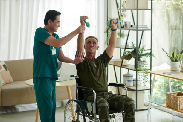 istock Soldier With Injury During Rehab 2158978222