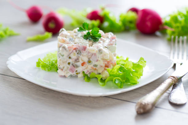istock vegetable salad with boiled vegetables and dressed with mayonnaise 2158979401