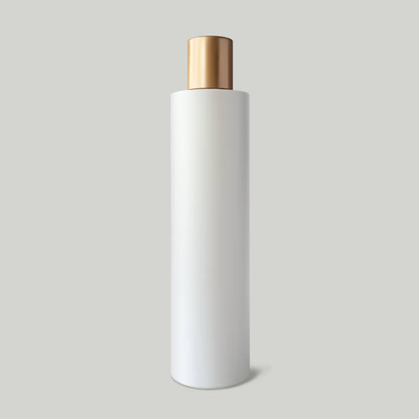istock Shampoo bottle with golden cap. White beauty product mockup isolated realistic illustration 2158983007