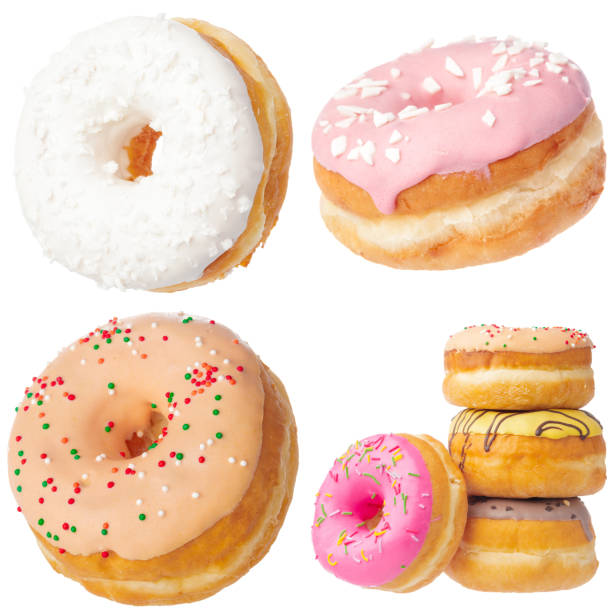 istock Set of various colorful donuts isolated on white background 2158986543