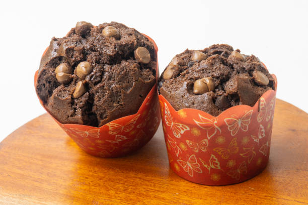 Chocolate cake muffin on white background