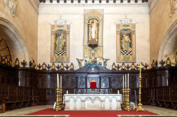 Neoclassical interior with frescoes above the altar date from the late 1700s.