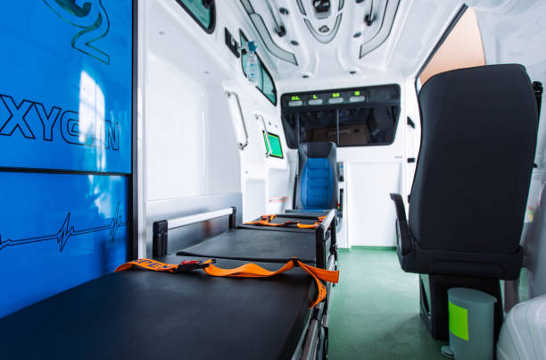 istock Modern ambulance interior with equipment for medical emergency 2158987348