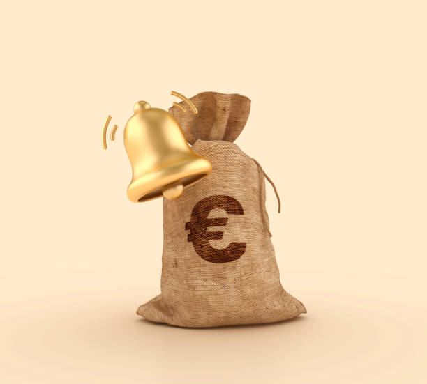 Notification Bell with Euro Money Sack - Colored Background - 3D Rendering