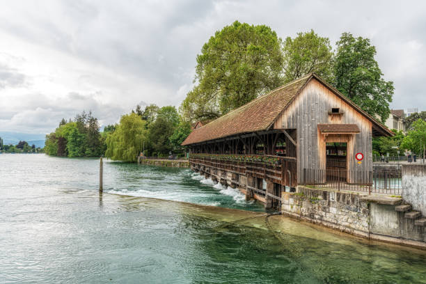 Gottibachsteg pedestrian bridge view over the Aare River in Thun, Switzerland