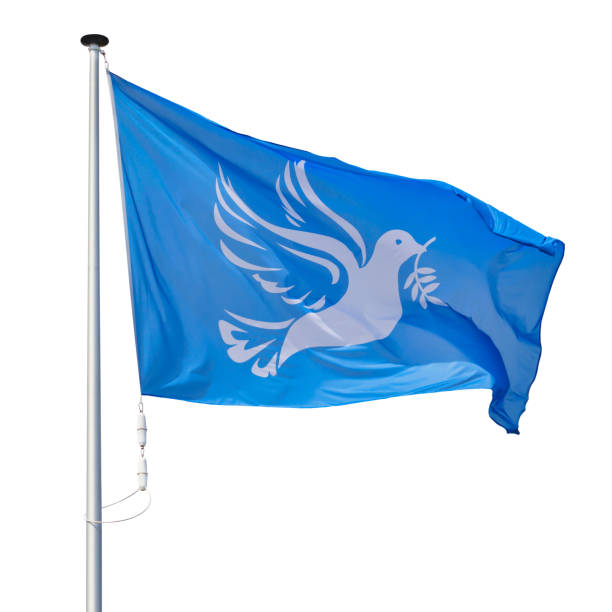istock Waving blue peace flag with white dove 2158997771