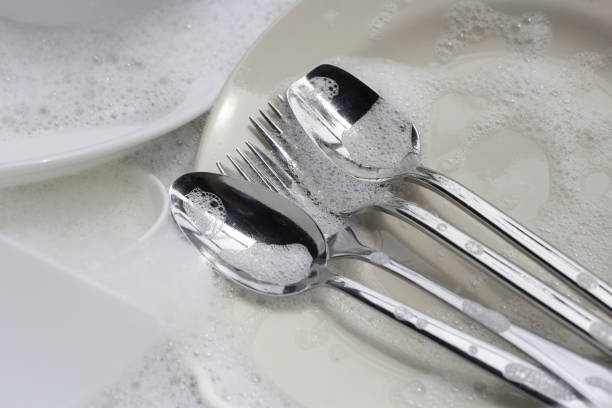 istock Dirty dishes, cleaning cooking utensils concept 2158998045