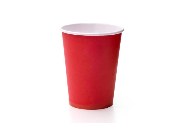 istock Red paper cup isolated on white background, close-up 2159004216