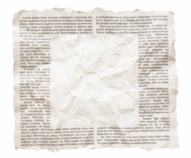istock Crumpled newspaper cutting with text runaround framing a square blank space 2159010495