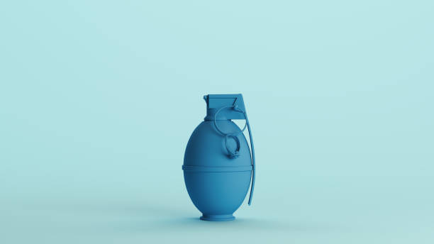 istock Blue hand grenade weapon military explosive bomb soft tones pale background 2159017235
