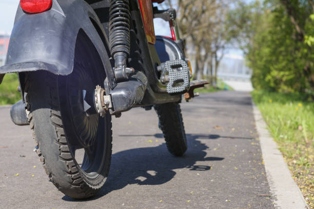 istock .the motorcycle is parked on the road 2159017469