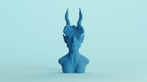 istock Blue devil queen demon bust occult Halloween decoration pale background 2159019772