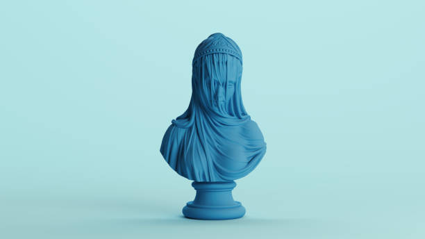 istock Blue women bust sculpture drapery statue clay sculpt pale background 2159019864