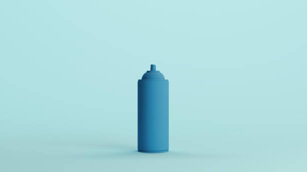 istock Blue paint aerosol spray can pressurized container valve pale background 2159021030