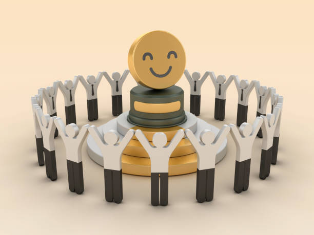 istock Happy Emoticon on Trophy with Pictogram People Teamwork 2159021436