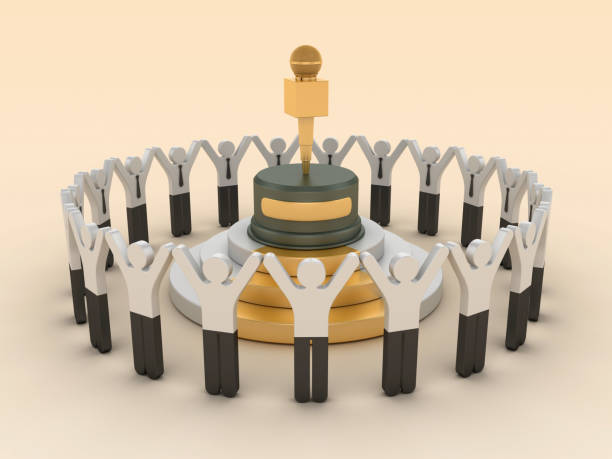 istock Microphone on Trophy with Pictogram People Teamwork 2159021498