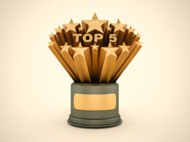 istock Gold Stars with Top 5 Word on Trophy 2159021546