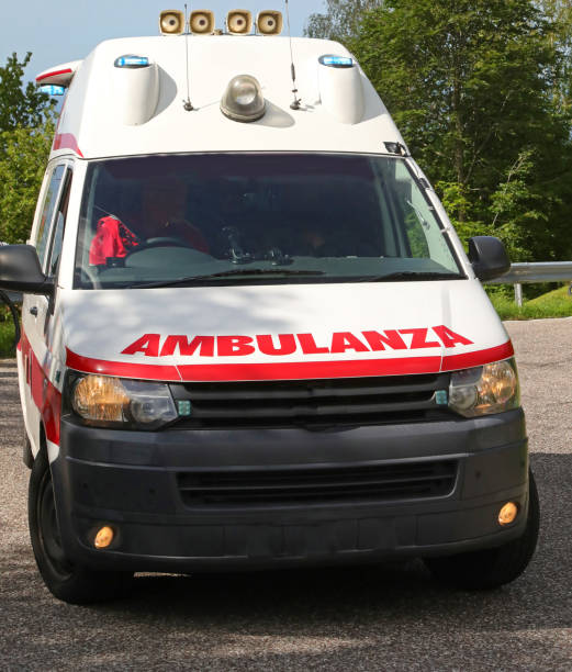 istock while Van with the text AMBULANZA that meand Ambulance in Italian language 2159024319