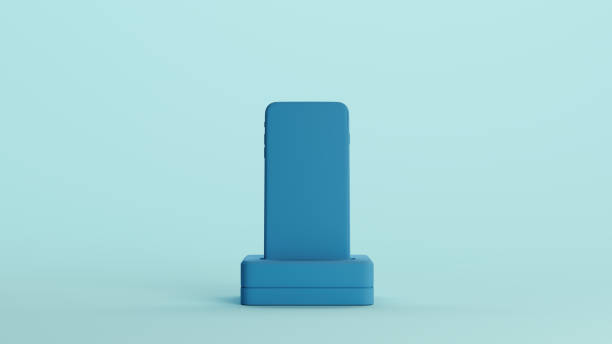 istock Blue slim phone charger desk screen soft tones pale background 2159027959