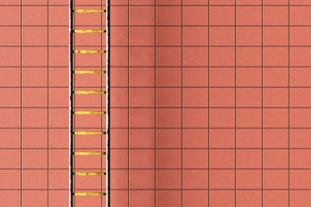 Metal ladder fixed at a red tiled wall. 3D render.