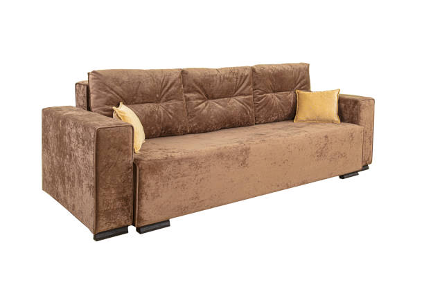istock Brown sofa cushion made of velor fabric isolated on a white background. 2159028787