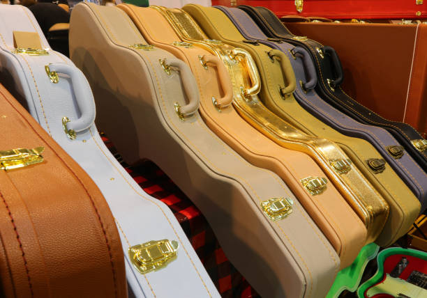 istock Hard case for protecting and transporting musical instruments like guitars basses with gold locks 2159029101