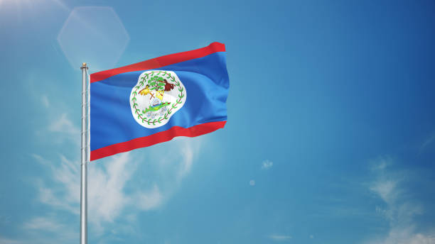 3d Render Belize Flag Waving in the Wind in Blue Sky, Concepts of Democracy and International Relations