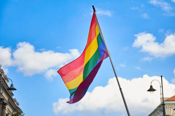 istock Pride Flag Waving. Rainbow Flag in the Sky 2159029433