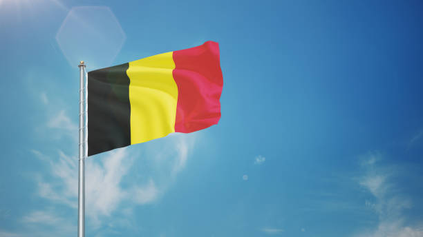 3d Render Belgium Flag Waving in the Wind in Blue Sky, Concepts of Democracy and International Relations
