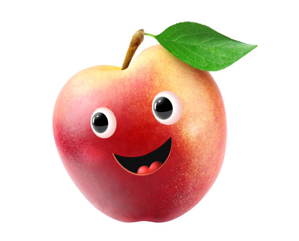 Cute nectarine peach character with playful smile isolated on  white background