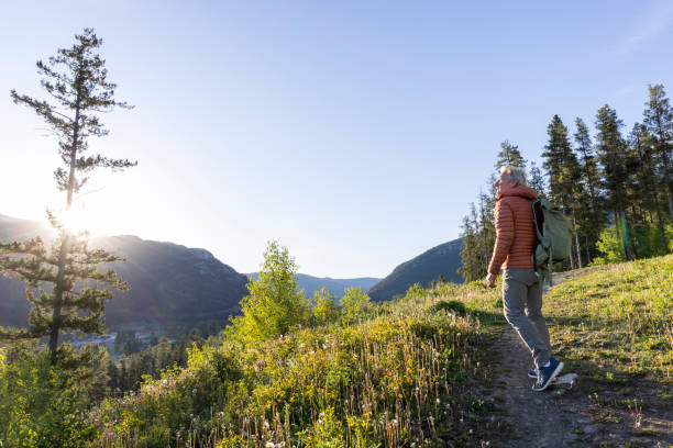 istock Mature male hiker explores pathway at sunrise 2159033514