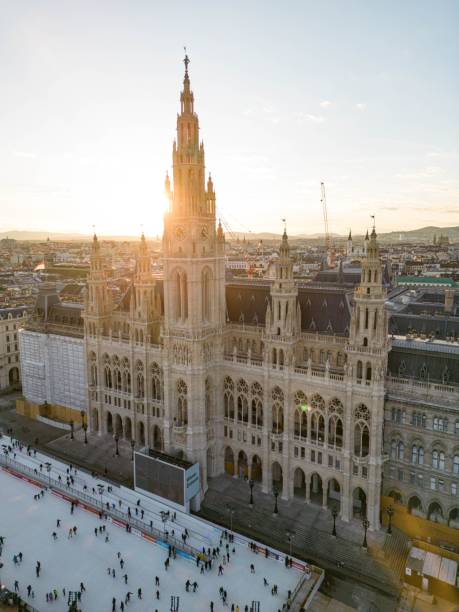istock Vienna City Hall with a skating rink in front during sunset, Austria 2159036705